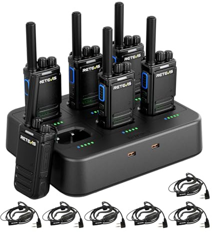 Retevis B64 Walkie Talkies, 6 Way Charger, 2 Way Radio with Bilateral AI Noise Cancelling, Professional Sturdy Out of Box, Walkie Talkie Headset for Bar, Club (Black, 6 Packs)
