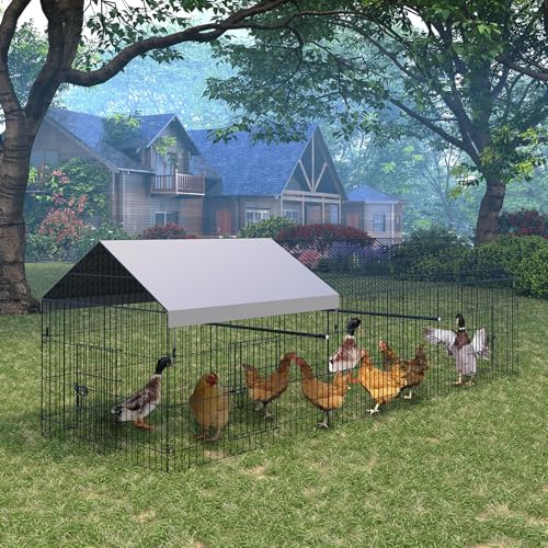 Hühnerstall 100x100x328 cm Metall Freilaufgehege Freigehege, Hühnerkäfig Kleintierstall Voliere Mit Dachplane, Heimtiergehege Für Hühner Geflügel Kleintiere