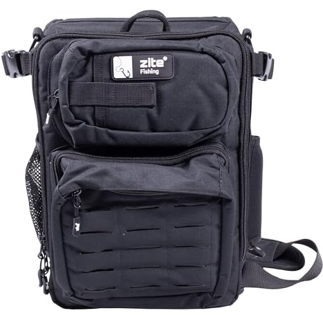 Zite Fishing Slingbag Angeln | Angelrucksack mit 2 Tackleboxen für | Angelzubehör | 36×25×13cm Angeltasche | Umhängetasche Extra dickes Rückenpolster | Flaschenhalter & Ideal für Spinnfischen