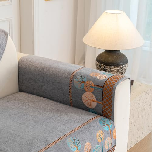 JoraLion Boho Jacquard Armrest Backrest Cover 36x36 - Sofa Arm & Back Rest Protector Only, Washable Non Slip Furniture Protector Slipcover for Cushion Couch Sofa, 1pc, Grey