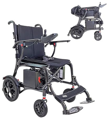 KMINA Fauteuil roulant électrique en fibre de carbone, pliable, léger, 12,5 kg sans batteries, 2 batteries amovibles, pliage compact, 500 W, 7 km/h, frein électromagnétique, adapté pour les voyages