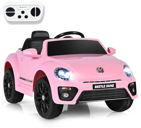 SOARS Macchina Elettrica per Bambini Volkswagen Beetle Maggiolino 12V con Telecomando, Auto Elettrico a Pedale, Veicoli con Musica, Fari LED e Clacson, 3-5km/h, Carico 30 kg, 3-8 Anni (Rosa)