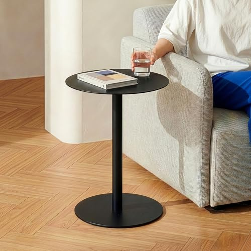 [en.casa] Beistelltisch Nastätten Gartentisch Couchtisch mit Metallgestell rund Sofatisch modernes Design für Wohnzimmer Schlafzimmer Balkon Terrasse 50 x 40 cm Schwarz