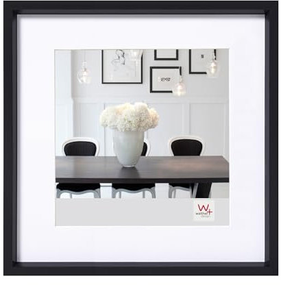 walther design Bilderrahmen schwarz 40 x 40 cm mit Passepartout, Steel Style Kunststoffrahmen ES440B
