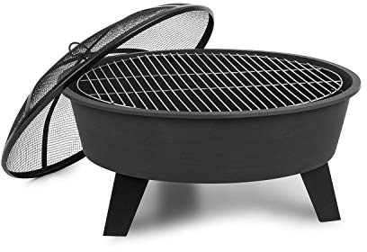 blumfeldt Brasero - Brasero extérieur terrasse, Pare-étincelles Amovibles, FireView Concept, Acier thermolaqué, tisonnier et Grille Inclus, Grille : Ø 64 cm, Ø 73 cm - Stil: Nolana, Noir
