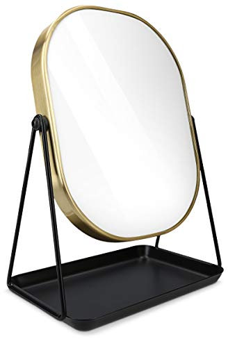 Navaris Miroir Cosmétique avec Plateau - Miroir à Poser 18 x 22,6 cm pour Maquillage avec Plateau à Bijoux - pour Chambre Coiffeuse Salle de Bain