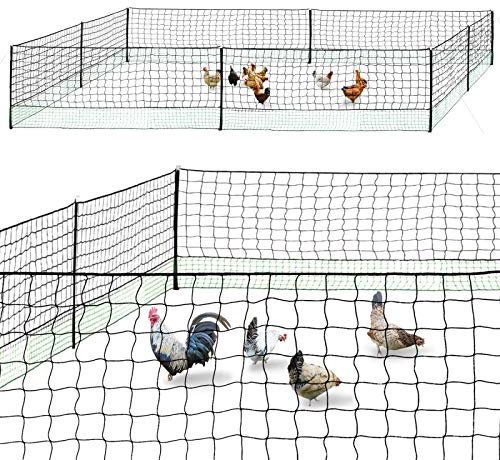 IDMarket – Kit de valla de red para gallinas 24 m con puerta 9 estacas doble punta