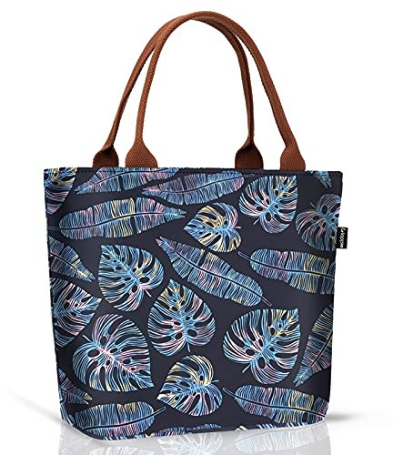 Gloppie Bolsa Térmica Porta Alimentos Reutilizable, Mujer Nevera Portatil Organizador Almuerzo para Preparar Comidas Trabajo, 9L Hojas Amarillas y Azules