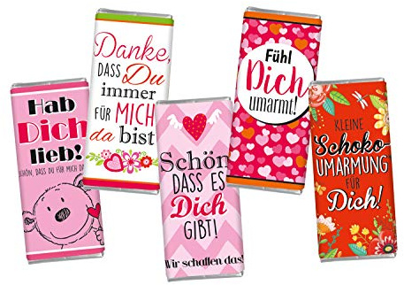 STEINBECK Mini Schokolade 5er Set Fühl dich umarmt Danke Hab dich lieb Schokoumarmung Tafel Geschenk Mitbringsel Adventskalender Befüllung