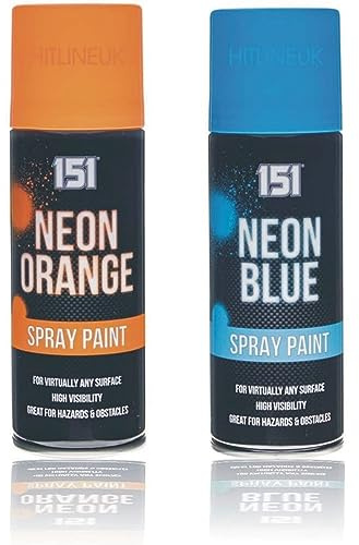 HitlineUK 2 CANS OF FLUORESCENT 151 NEON spray can paint 200 ml graffiti extra bright orange blue