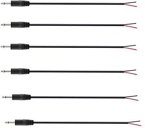 6 Stück 2,5 mm Stecker auf blankem Draht, offenes Ende, TS 2-poliger Mono-Stecker, Klinkenstecker, 2,5 mm für Audio-Kabelreparatur.