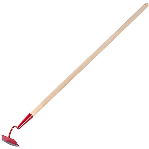 KADAX Azada con cabeza de metal, azada de jardín con mango de madera, azada para eliminar malas hierbas, accesorio de jardín para deshierbar (forma trapezoidal, larga, rojo)
