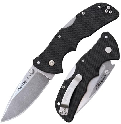 Cold Steel Mini Recon 1 3 AUS10A Spear Point Blade 4 GFN Handle Folding Knife w/Tri-Ad Lock, Ambidextrous Pocket/Belt Clip