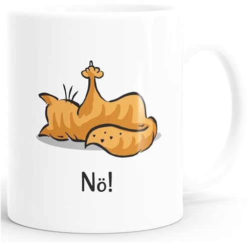 MoonWorks® Kaffee-Tasse Spruch Katze Nö Keine Lust Mittelfinger Büro lustige Kaffeebecher Uni-weiss Keramik-Tasse
