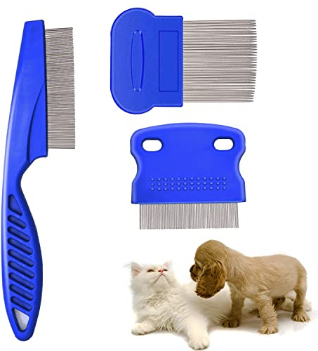 Flohkamm für Hunde & Katzen - Hundekämme Haustierkamm zum Entfernen Flöhe - Reißen Fleck Entferner Kamm Set (3 Pieces - Blau)