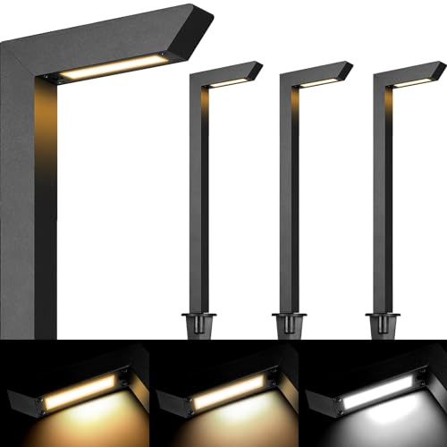 Gardencoin 3CCT LED Low Voltage Landscape Pathway Light, 12V Premium 3000K/4000K/5000K Selectable Path Lights Wired, Modern Walkway Lights Outdoor, Higher Housing with Larger Stake (19.71IN, 4pack)