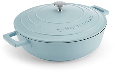 MasterClass Grund gryta med lock 4L/28 cm, lättviktsgjuten aluminium, induktionshäll- och ugnssäker, himmelsblå