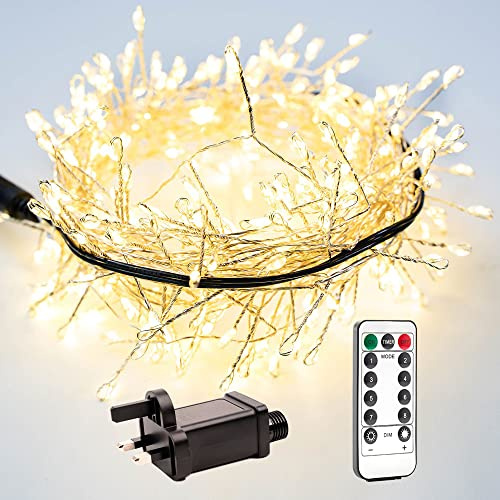 RESNICE 50FT Firecracker String Lights 500 LEDs Warm White Plug in Indoor Silver Wire LED Cluster Fairy Lights with Remote for Christmas Tree,Plant,Bedroom,Garden,Patio,Backyard
