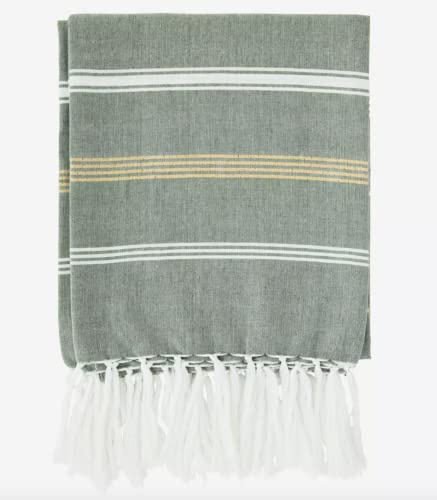 Generico MADAM STOLTZ Telo Hammam Asciugamano in cotone a righe Light jade, white, gold glitter 100x180cm Spiaggia Barca