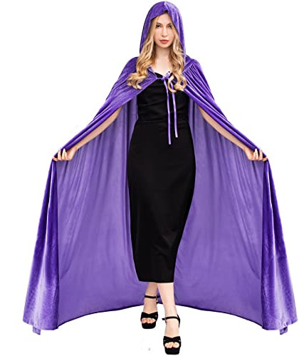 Chitomars Cape à Capuche, Deguisement Halloween Femme Velours Cosplay Cape de Vampire ou Sorcière Deguisement Halloween Carnaval Médiéval Adulte Costume Violet