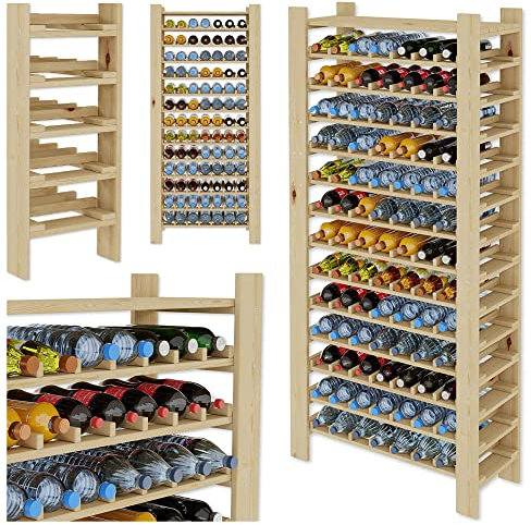 Lenmar Serie RW Weinregal aus Holz für Flaschen, Hellbeige, Wein, Flaschenregal, Kellerregal, Regale, Flaschenhalter, Weinständer, Weinschrank (RW-5-3, 174 x 80 x 26,5-91 Flaschen)