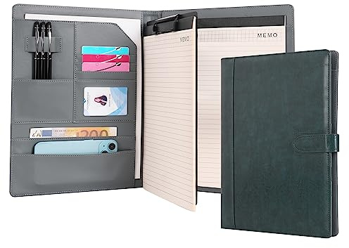 Wason Portadocumentos A4 Cuero PU Archivos Estuche con portapapeles Bloc de notas Formularios Titulares Papel Archivo Portfolio para Documento Tableta y Móvil Carpeta Organizador (Azul oscuro)