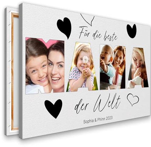 KL KUNSTLAB Muttertagsgeschenk. Selbst gestaltete Foto Collage auf Leinwand für Deine Mutter. 30x20cm bis 120x80cm. Geschenk selbst gestalten. Geschenkidee. Geburtstagsgeschenk für Mama