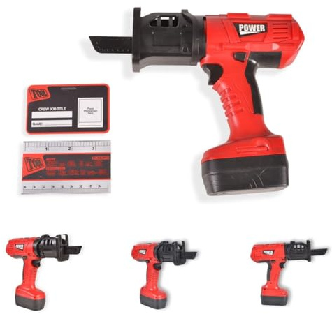 Moni Kinderwerkzeug-Set Säbelsäge T1402 elektrisch, Lineal, Mitarbeiterausweis rot