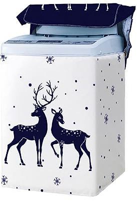 Odot Washing Machine Cover Top Load Waterproof Dustproof Washer Machine Dryer Protector Sunscreen Printed Washer Dryer Cover for Most Top Load Washer Dryer (Elk,L capacity 6.8-8kg)