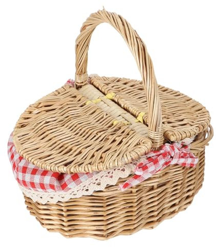 Cabilock Panier Pique- en Rotin Panier en Bois Tissé Panier avec Couvercle Enfants Fourre-Tout Petit Panier Panier Pique- Panier Coeur Pique- Fournir Panier De
