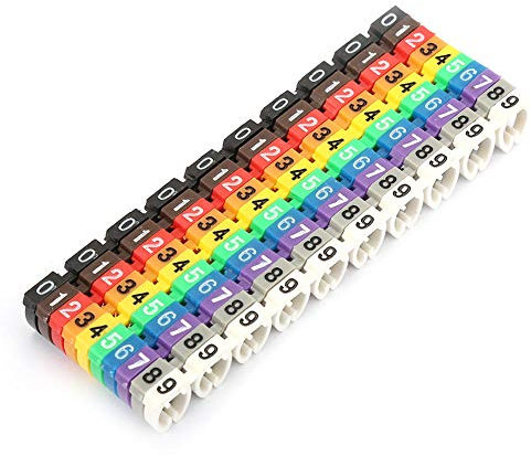 Bunte Kabelbinder Clips, 0-9 Kabelmarker Clips Kabelnummer, Bunt Kabelmarkierer Kabelbeschriftung Clip, Rohr Drahtzahl Aufkleber Kabelmarkierung Digitaler Röhrendraht(100PCS KCM-6MM 6 Square)