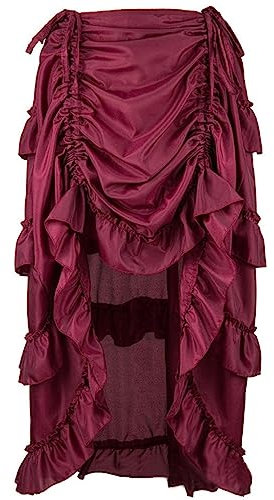 Punk Rock Damen Halloween kostüm Mittelalter unregelmäßiger Rock Steampunk Gothic high Low Cyberpunk Skirt mit Kordelzug Performance Outfit für Fasching Karneval besondere anlässe
