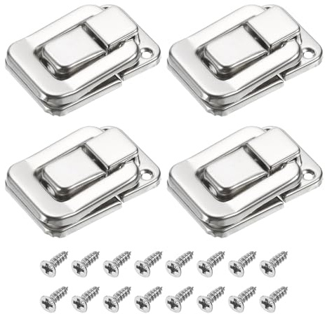 sourcing map 4Pcs Toggle Catch Lock, 1.57 x 1.06 (LxW) Iron Hasp Lock Latch Clasp for Jewelry Box Wooden Case Toolbox, Silver