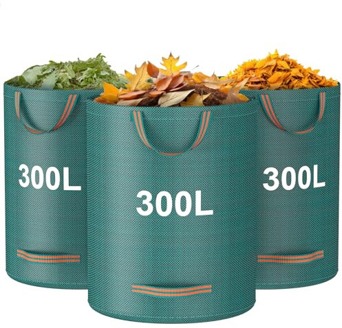 Mokani Garden Waste Bags Heavy Duty with Handles, 300L x 3 Reusable Garden Sacks, Foldable Camping Recycling Bags for Leaf, Trash, Debris, Garden Rubbish Bags Waterproof