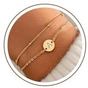 TINGN Armband Damen Gold, Layered Armband mit Buchstaben A Disc-Monogramm Gold Charm Armbänder Goldschmuck Personalisiertes Geburtstagsgeschenk für Frauen Teenager Mädchen Geschenke