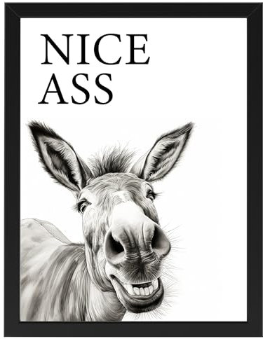 Deqosy Esel Nice A**, Poster 30cm x 40cm mit Rahmen, Toilette Badezimmer Deko, Wand-Deko Bilder Lustiges Geschenk