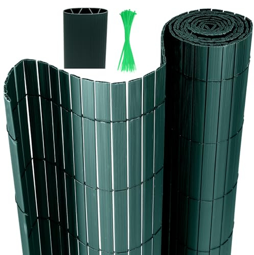 Izrielar Sichtschutzmatte, PVC Sichtschutzzaun, 4-Gewicht-Verstärkung, 1.6 x 5M Sichtschutz für Zaun Balkon, Gartenzaun mit Kabelbindern, Windschutz UV-beständig, für Balkon Garten Terrasse, Grün
