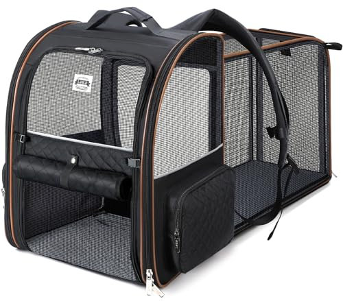 Lekespring Erweiterbar Katzenrucksack Hunderucksack für Katzen Hunde bis 10kg, Groß Katzen Rucksack Faltbare Haustier Rucksack, Schwarz