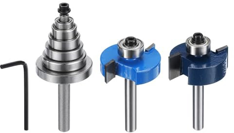 QUARKZMAN Fessura Taglierina Battuta Fresatrice Punta Set 7/16 3/8 5/16 1/4 3/16 1/16 Profondità 15/64 (6mm) Gambo T Scanalare Battuta CNC Router Bit con 6 Cuscinetti Intercambiabili