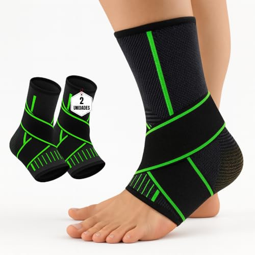 KERD_DANS Tobilleras para Esguince (2 Uds), Tobillera Deportiva Estabilizadora de Compresión con Velcro Ajustable, Tobillera para Prevenir Lesiones, Recuperación y Fascitis Plantar. (Verde, Large)
