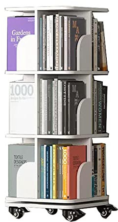 GaRcan Bücherregale Drehbares Bücherregal 360°-Regal Bewegliches Bücherregal Heimbücherregal mit Rollen 2/3/4 Ebenen um Platz zu sparen (Weiß 40 * 40 * 74,5 cm)