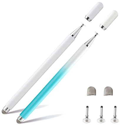 Twiller Disc Tablet Stift, 2 in 1Tablet Pen für Alle Tablets mit Magnetkappe, 2 pcs Eingabestift Stylus Touchstift Handy Stift Kompatibel mit iPhone, iPad, Samsung, Chromebook, usw blau Weiß