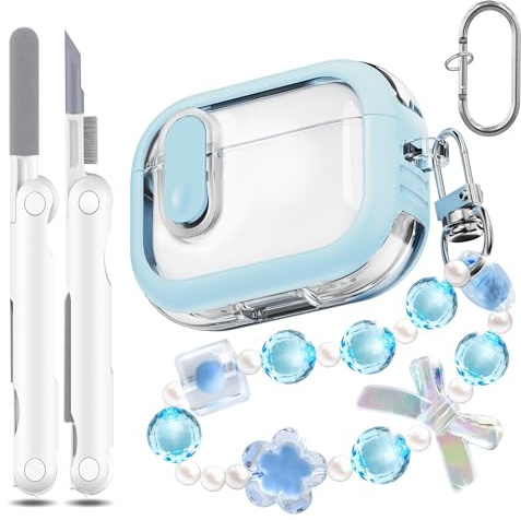 MHYALUDO 【Upgrade】 für AirPods Pro 2 Hülle Case (2023/2022/2019) mit Reinigungsset, Design für Airpods Pro 2/1 Gen (USB-C/Lightning-Kabel), multifunktionales Handgepäckarmband, Himmelblau