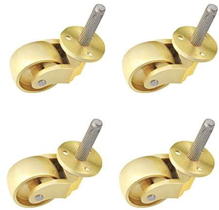 4 x kleine Lenkrolle mit Gewindeschaft, universelle Möbelrolle, 360-Grad-Drehung, Messingräder, antike Rolle für Kofferraum, Schrank, Sofa, Trolley,