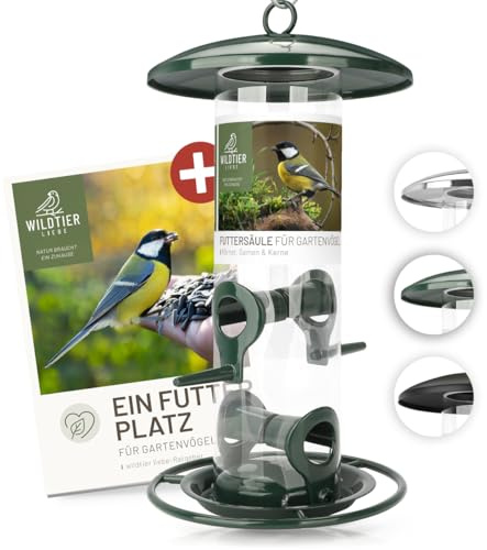 wildtier liebe Körner Mangeoire pour oiseaux, 26 cm, vert – En métal inoxydable I Station d'alimentation pour oiseaux, colonne d'alimentation pour oiseaux sauvages, silo d'alimentation pour oiseaux