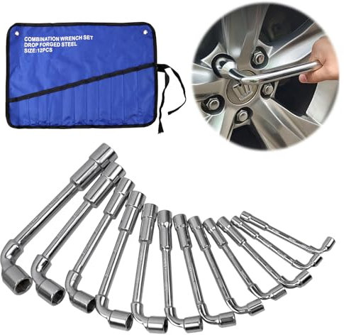 CNQLIS 12 Pieces L-Type Pipe Pipe Elbow Wrench Set, L-Type Hex Socket Wrench Set, 6-20MM, Chrome Steel, 6 Point, Metric, with Storage Bag