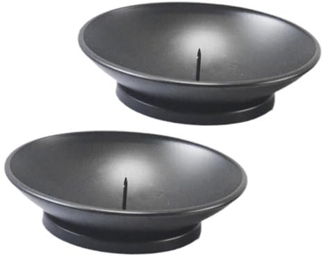 Portacandele Rotondo 2 Pezzi in Ferro Nero, Stile Vintage Elegante