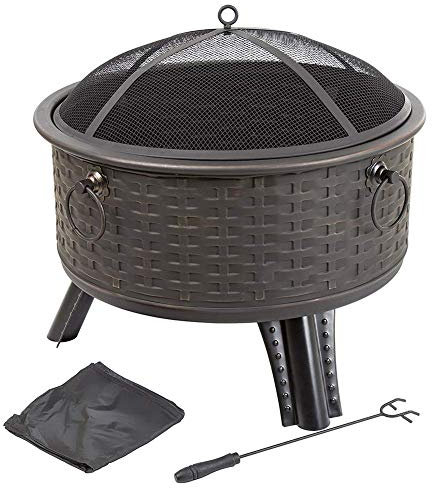 XZHOOQP Braciere Rotondo per Esterni, braciere da Patio a Legna con attizzatoio Portatile e parascintille, Stufa da Giardino per Patio sul Retro, bracieri per Esterni