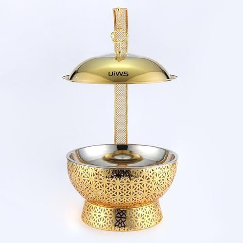 XQKXHZ Round Chafing Dish Buffet Set,Gold Luxury Chafing Dishes with Lid & Fuel Holders,Unique hollowed Design,Stainless Steel Food Warmers for Parties Buffets Banquets Dinners,Easy to Assemble,B
