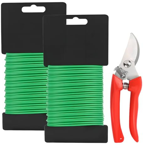 Tibapla 2 x 10m Fil de Serrage pour Jardin avec Coupe, 3,5 mm Fil de Fer Vert Jardin, Attache Plantes Souple pour Plantes Grimpantes, Fil de Fer de Plastique pour Tomate Vignes Arbustes Fleurs